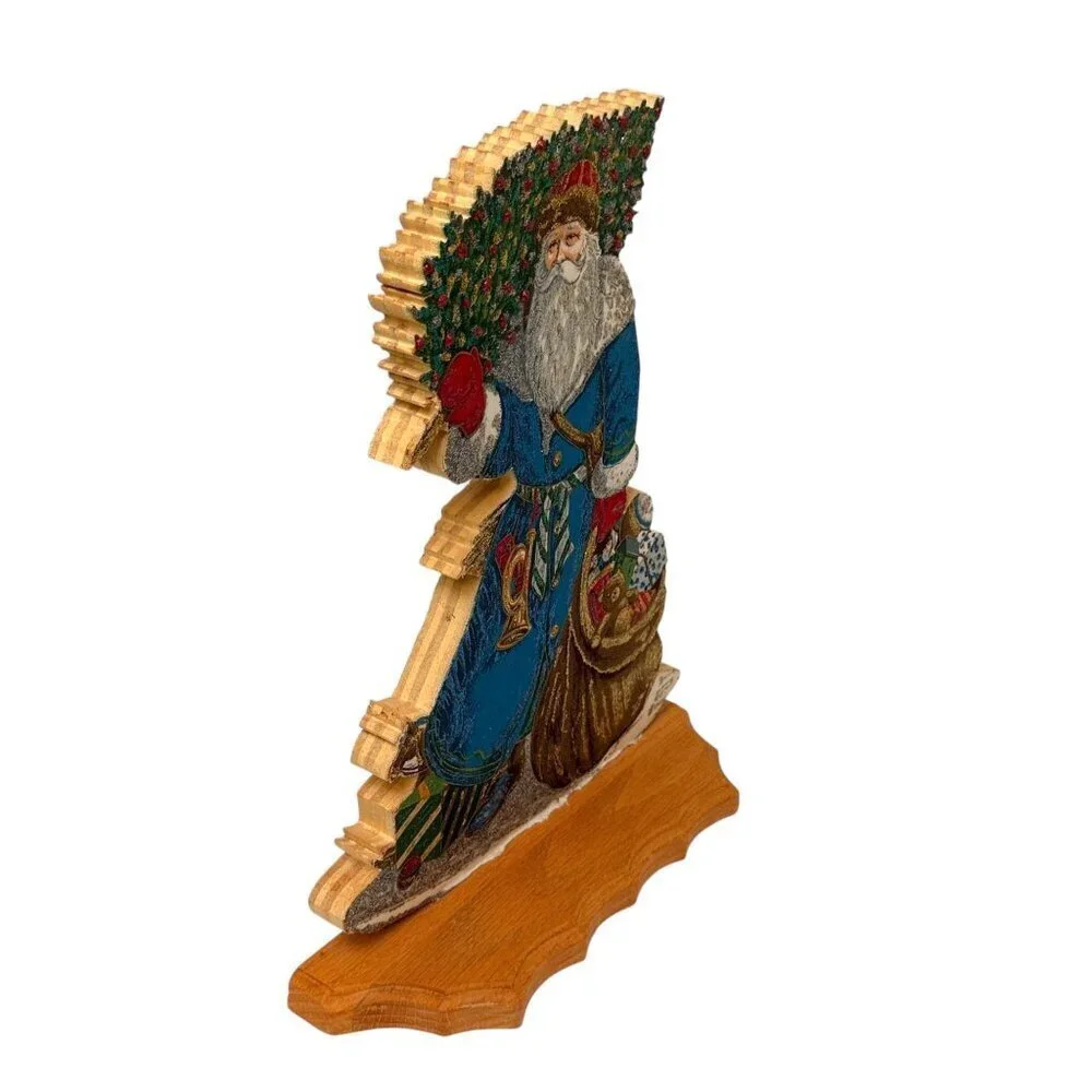 Old World Santa Wooden Signed George Bakes Cranston Victorian Holiday Decor 12